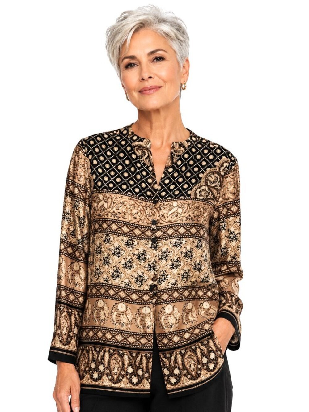 Vintage Casual Corner Black Tan Print LS Jacket